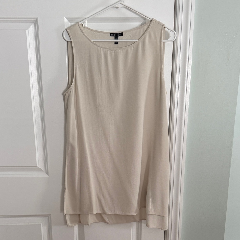 Eileen Fisher Cream Silk Sleeveless Long Top